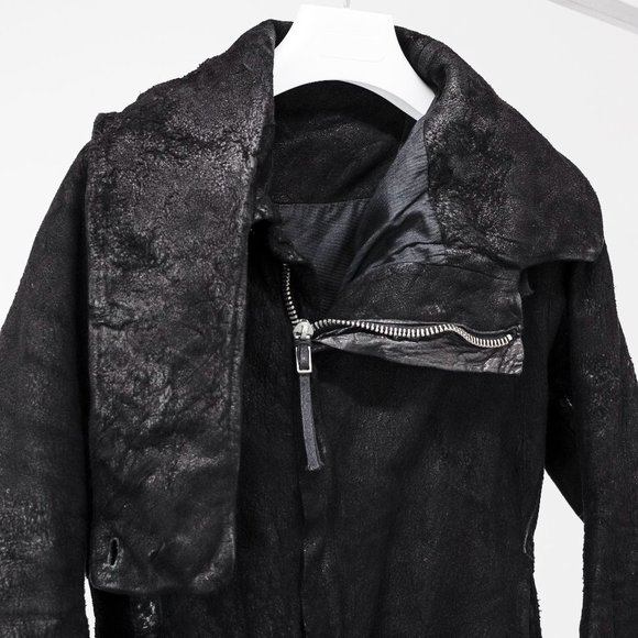 Boris Bidjan Saberi Distressed Black Hooded Leather Jacket - Picture 3 of 10